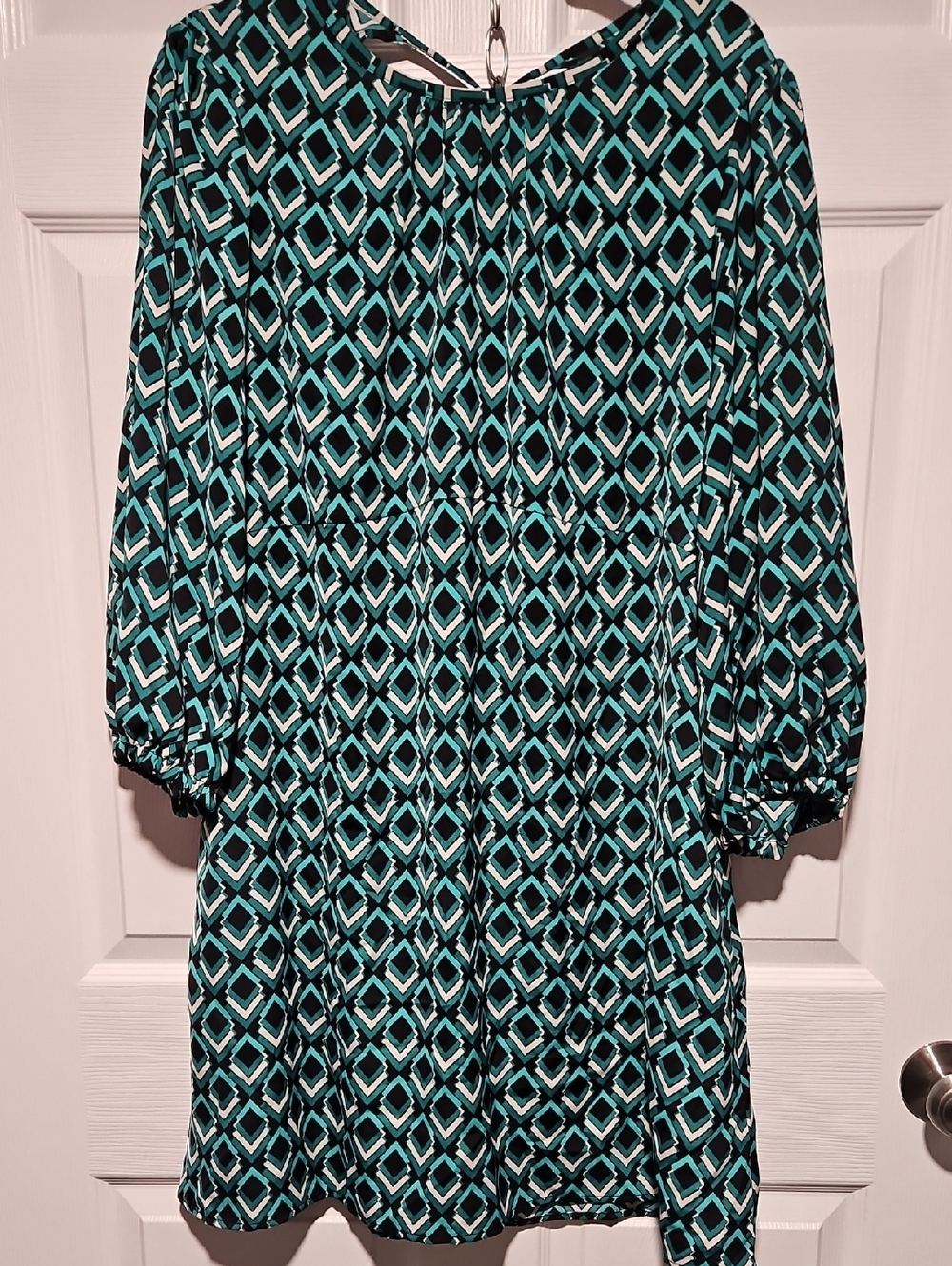 Geo Print Teal and Black Women's Dress